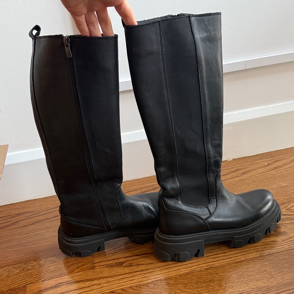 Steve Madden Black Knee High Lug Sole Boot
